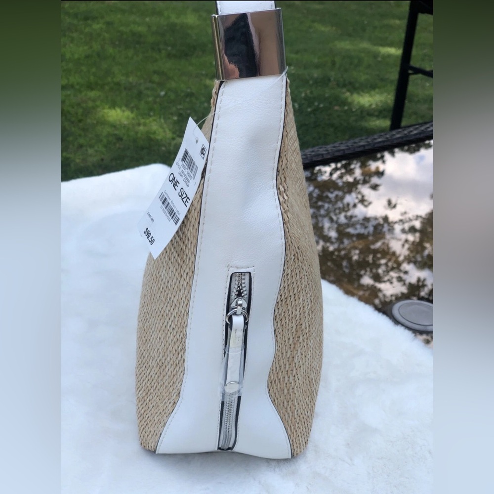 June 7th train π giveaway Alfani Tan and White Shoulder Bag with Textured Design - Picture 2 of 11